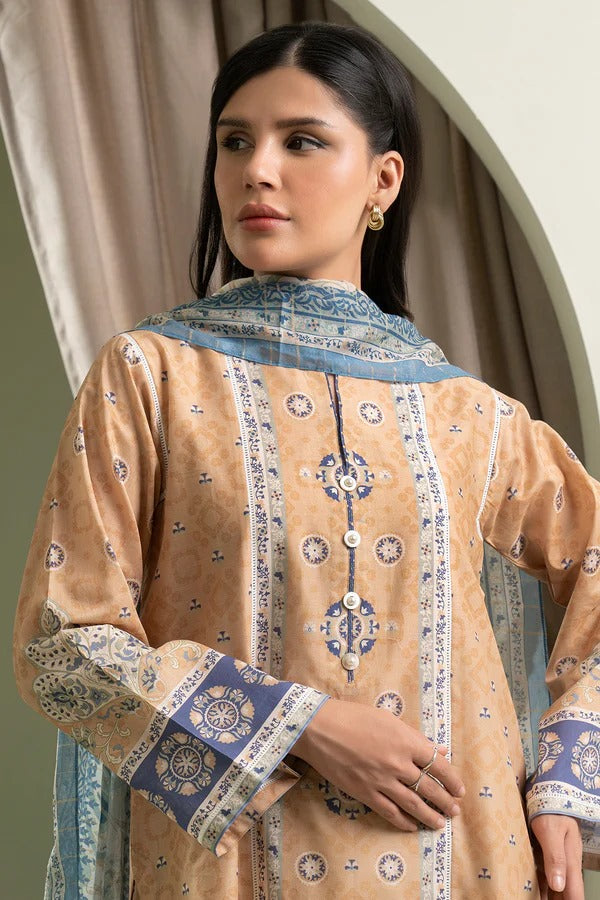 Sand Zellbury 3pc Unstitched Lawn Suit – Stylish Pakistani Lawn Outfit 2025