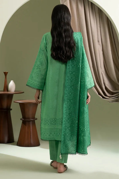 Green Zellbury 3pc Unstitched Lawn Suit – Stylish Pakistani Lawn Outfit 2025