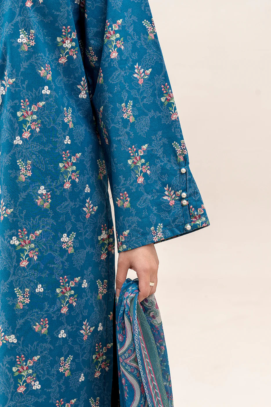 BeechTree 3 PIECE PRINTED LAWN SUIT-COBALT FERN (UNSTITCHED)