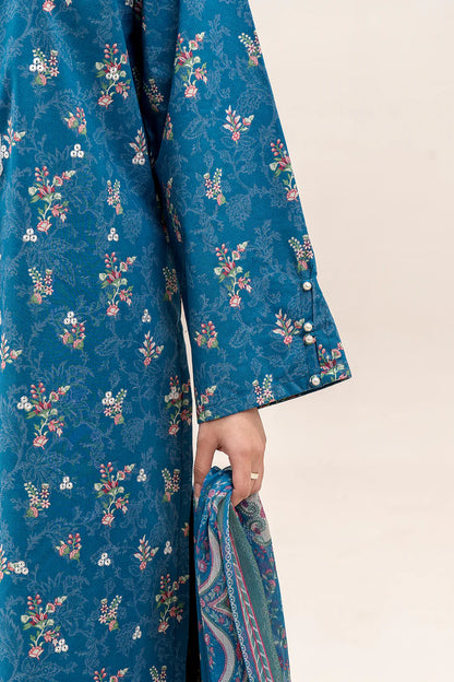 BeechTree 3 PIECE PRINTED LAWN SUIT-COBALT FERN (UNSTITCHED)
