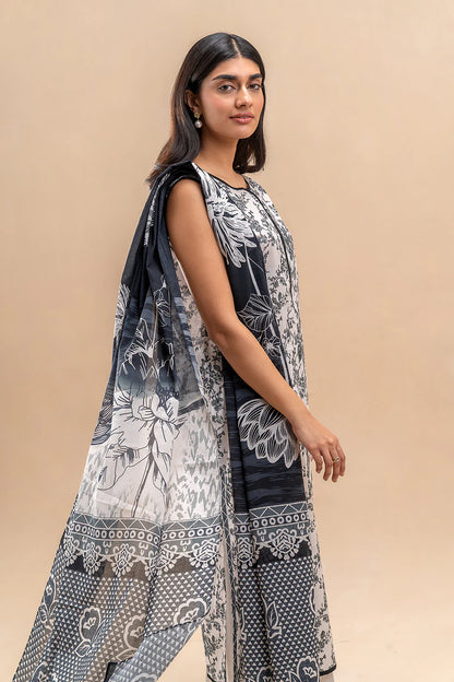 BeechTree 3 PIECE PRINTED LAWN SUIT-RAVEN BLISS (UNSTITCHED)