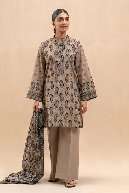 BeechTree 3 PIECE PRINTED LAWN SUIT-BEIGE VERVE (UNSTITCHED)
