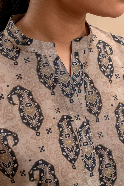 BeechTree 3 PIECE PRINTED LAWN SUIT-BEIGE VERVE (UNSTITCHED)