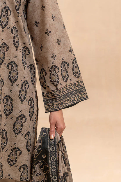 BeechTree 3 PIECE PRINTED LAWN SUIT-BEIGE VERVE (UNSTITCHED)