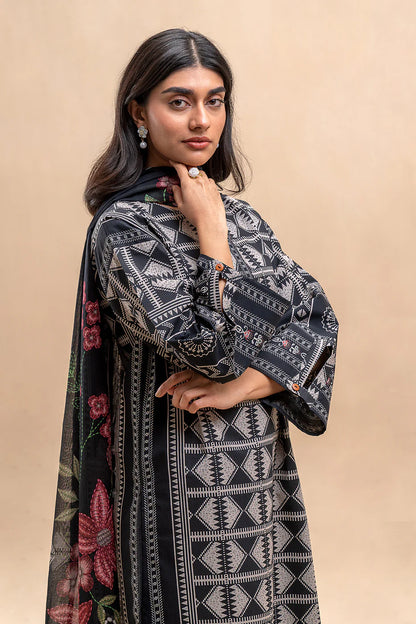 BeechTree 3 PIECE PRINTED LAWN SUIT-ONYX GRID (UNSTITCHED)