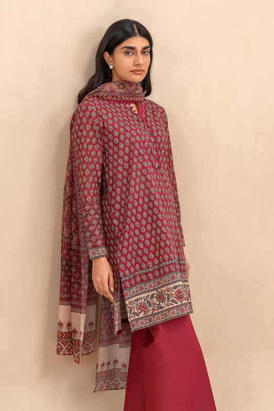BeechTree 3 PIECE PRINTED LAWN SUIT-SCARLET MIST (UNSTITCHED)