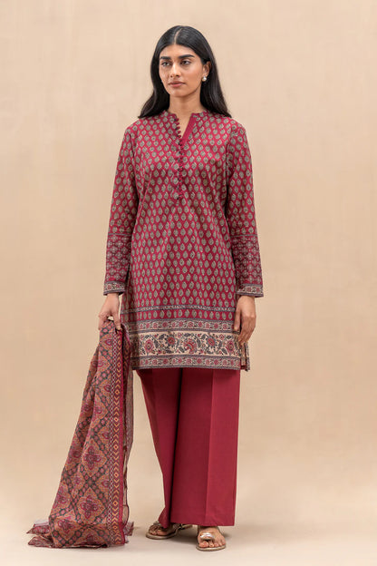 BeechTree 3 PIECE PRINTED LAWN SUIT-SCARLET MIST (UNSTITCHED)