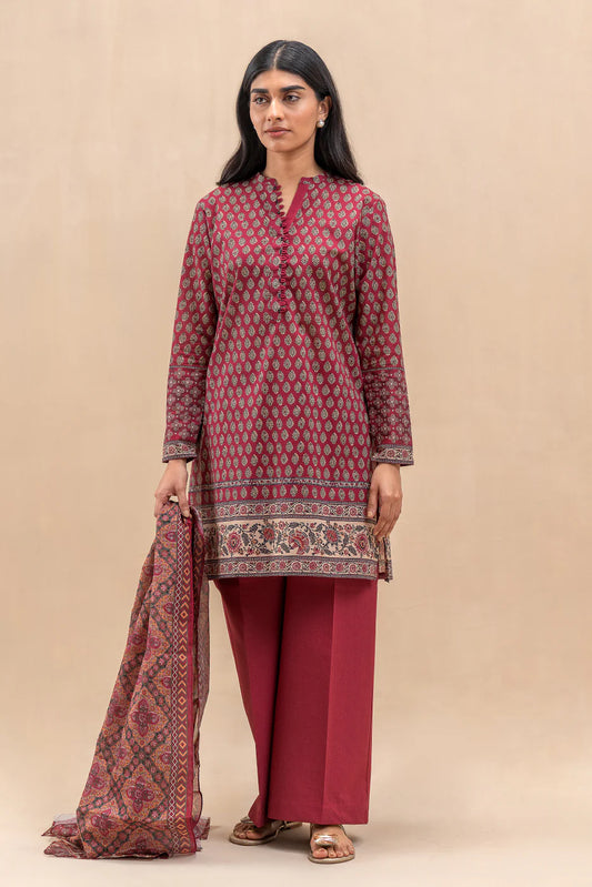 BeechTree 3 PIECE PRINTED LAWN SUIT-SCARLET MIST (UNSTITCHED)