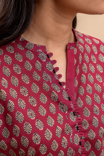 BeechTree 3 PIECE PRINTED LAWN SUIT-SCARLET MIST (UNSTITCHED)