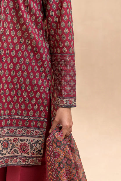 BeechTree 3 PIECE PRINTED LAWN SUIT-SCARLET MIST (UNSTITCHED)