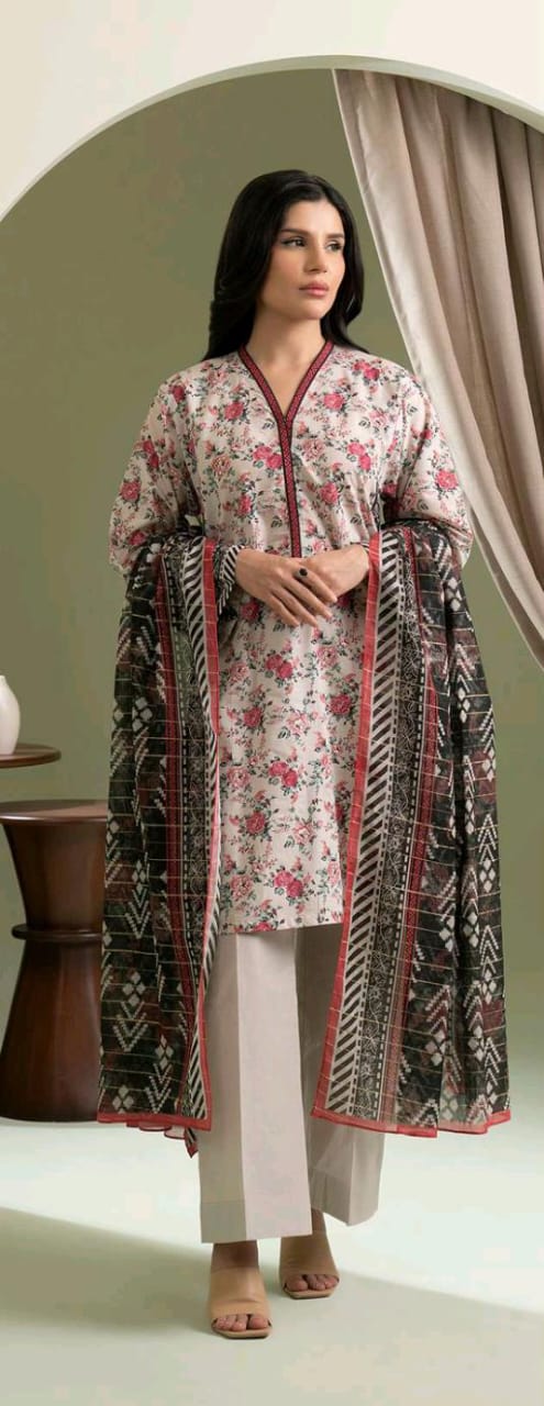 Light Grey Zellbury 3pc Unstitched Lawn Suit – Stylish Pakistani Lawn Outfit 2025