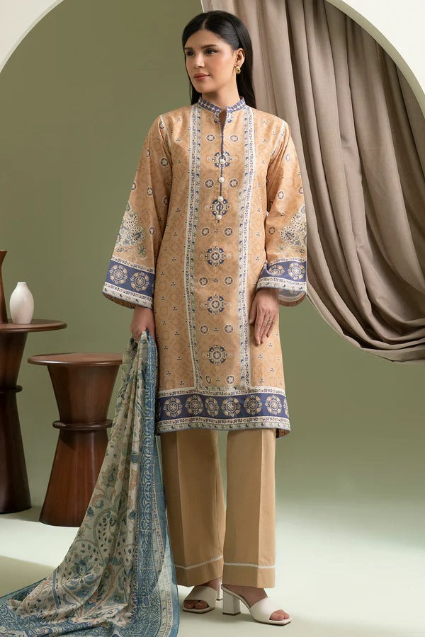 Sand Zellbury 3pc Unstitched Lawn Suit – Stylish Pakistani Lawn Outfit 2025