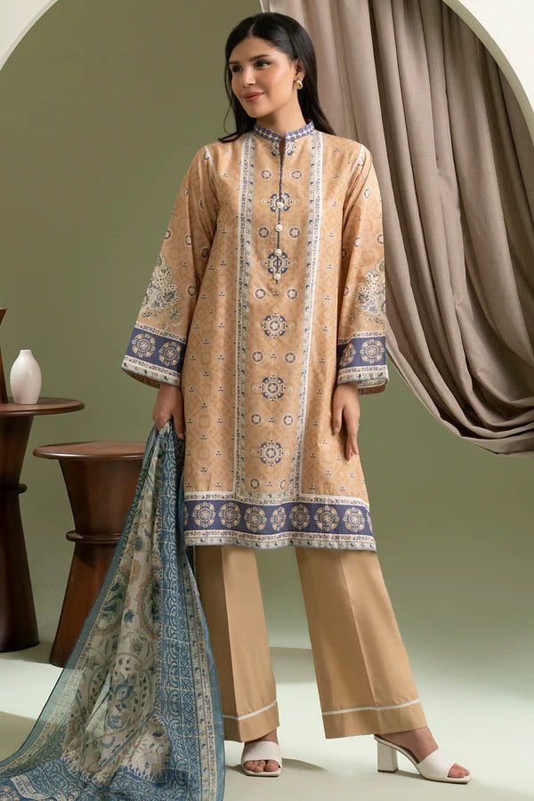 Sand Zellbury 3pc Unstitched Lawn Suit – Stylish Pakistani Lawn Outfit 2025