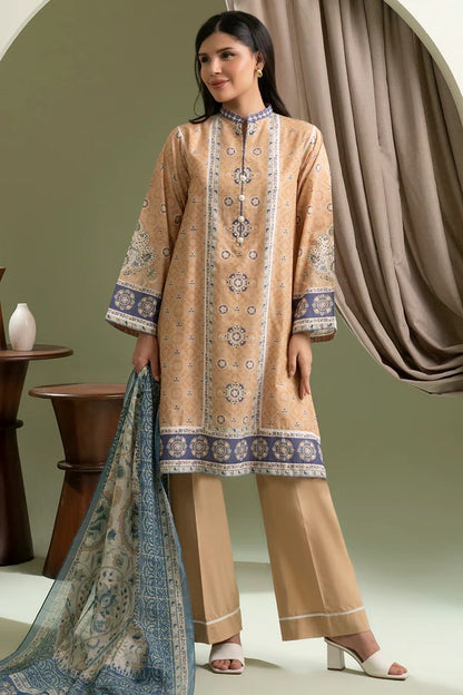 Sand Zellbury 3pc Unstitched Lawn Suit – Stylish Pakistani Lawn Outfit 2025