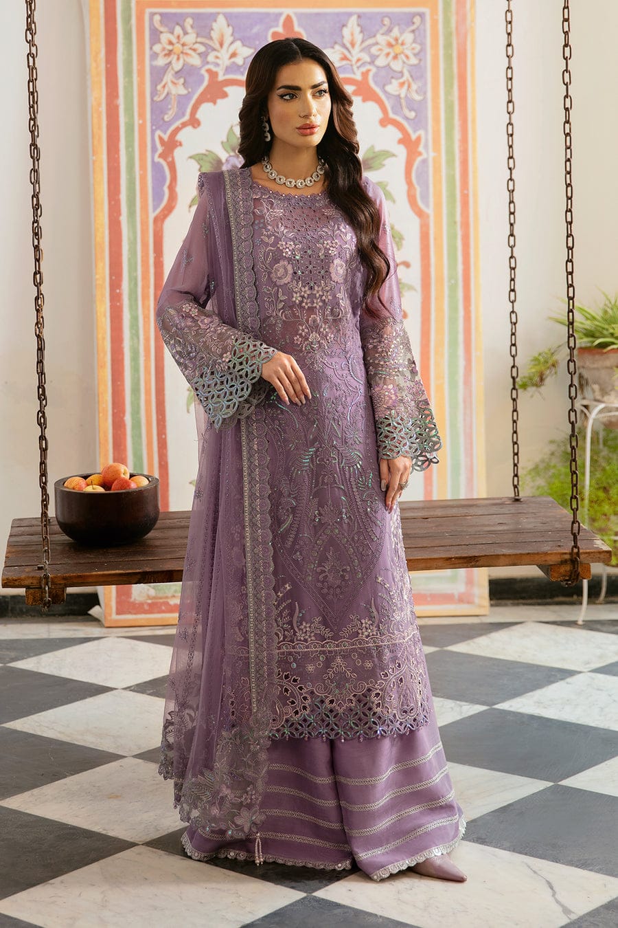 Ramsha Embroidered Chiffon - Lilac 3-Pc | Replica