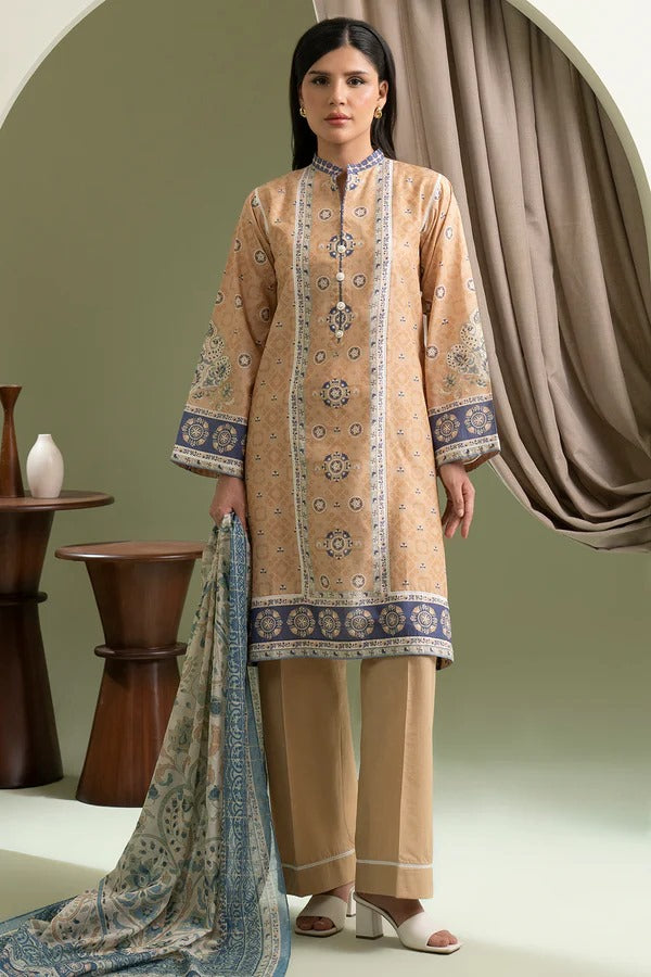 Sand Zellbury 3pc Unstitched Lawn Suit – Stylish Pakistani Lawn Outfit 2025