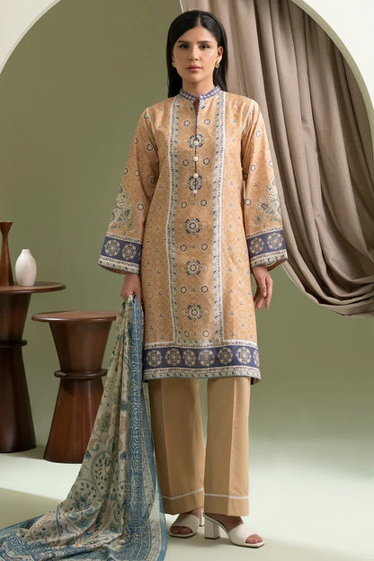 Sand Zellbury 3pc Unstitched Lawn Suit – Stylish Pakistani Lawn Outfit 2025
