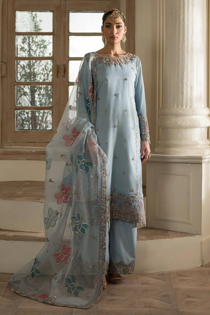 Sky | Emaan Adeel Raw Silk Heavy Embroidered Replica 3-Pc