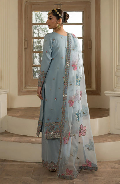 Sky | Emaan Adeel Raw Silk Heavy Embroidered Replica 3-Pc
