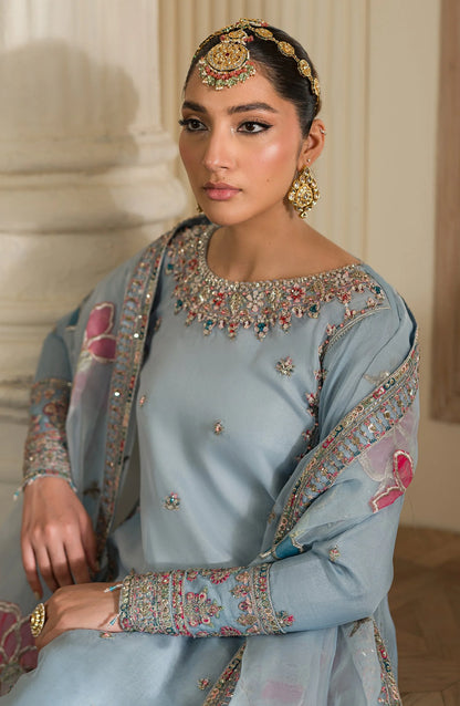 Sky | Emaan Adeel Raw Silk Heavy Embroidered Replica 3-Pc