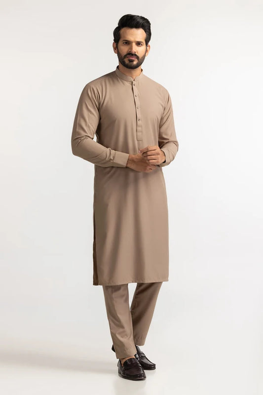 Light Brown | Gul Ahmed Men's Unstitched Soft Cotton