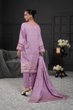 Lavender Regalia Jacquard Viscose 3pc suit worn by model showcasing luxury unstitched tailoring.