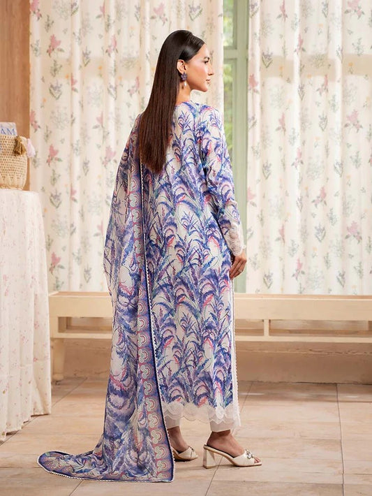 Blue White| SAYA 3pc Unstitched Lawn Suit | Brenish