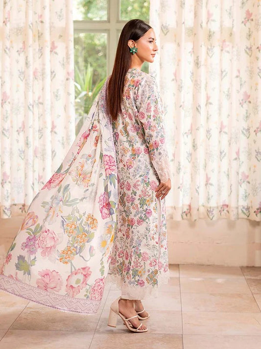 White | SAYA 3pc Unstitched Lawn Suit | Brenish