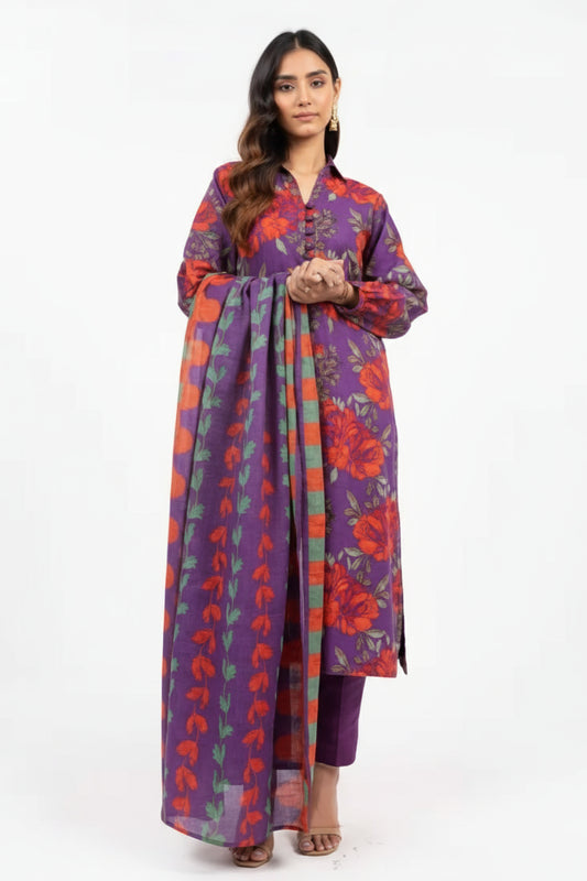Alkaram 3pc Unstitched Khaddar Suit | Purple