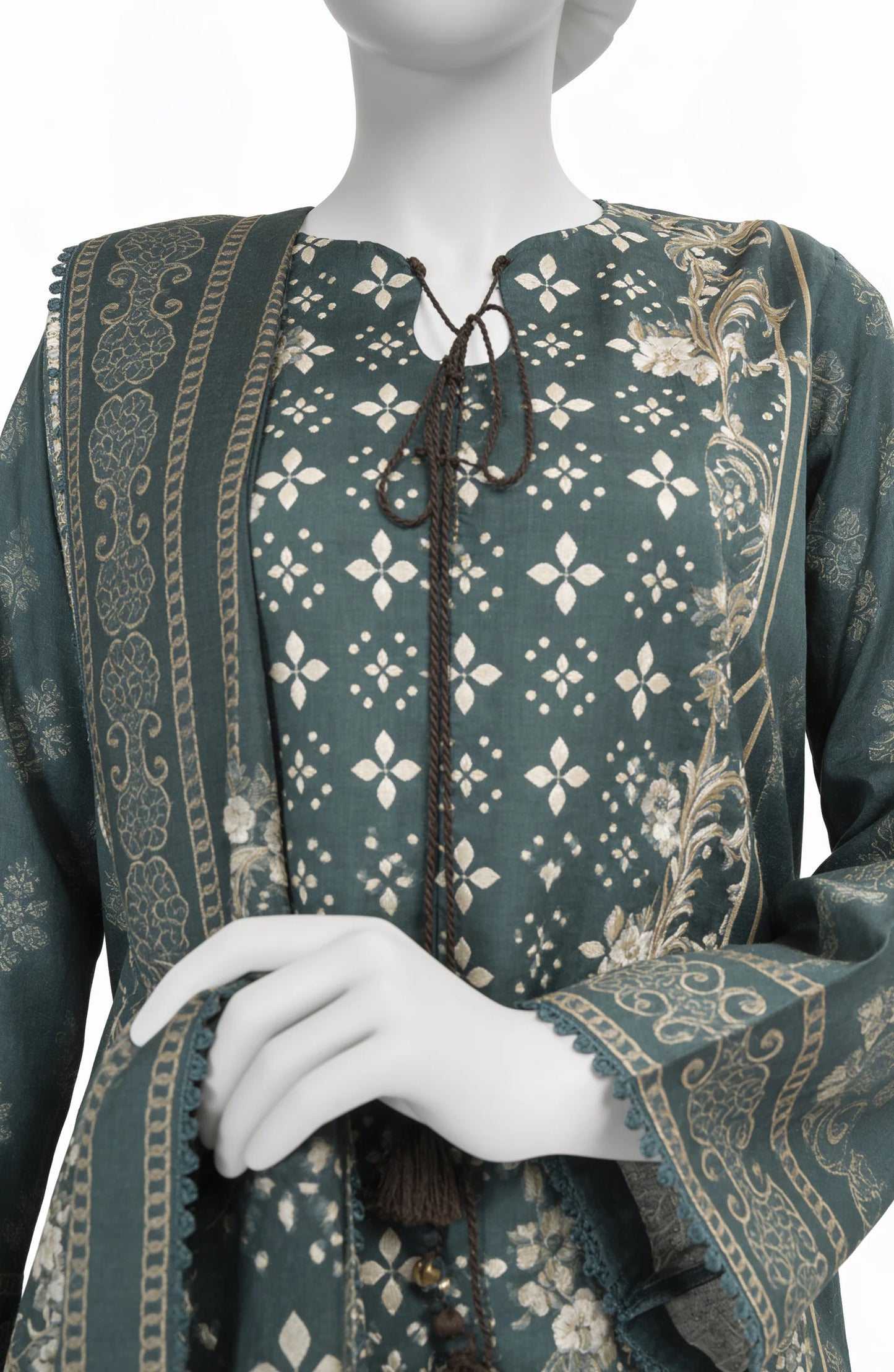 Mtj 3 PIECE PRINTED LAWN SUIT- Teal (UNSTITCHED)