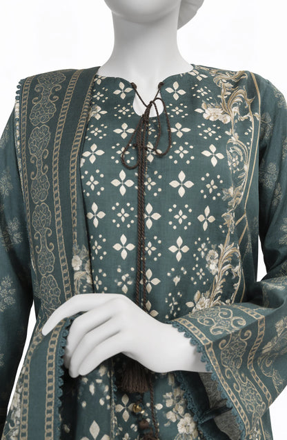 Mtj 3 PIECE PRINTED LAWN SUIT- Teal (UNSTITCHED)