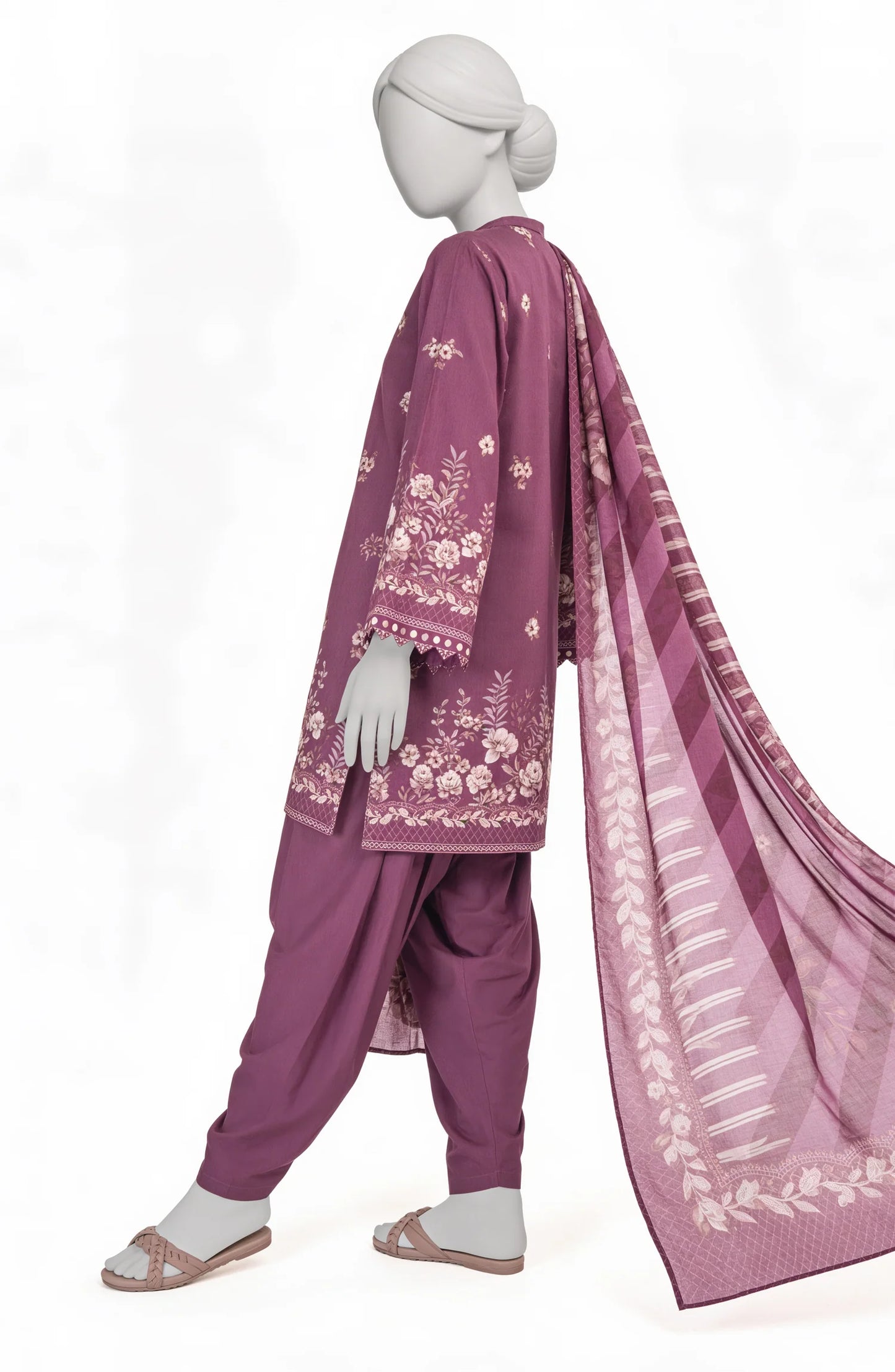 Mtj 3 PIECE PRINTED LAWN SUIT- Magenta (UNSTITCHED)