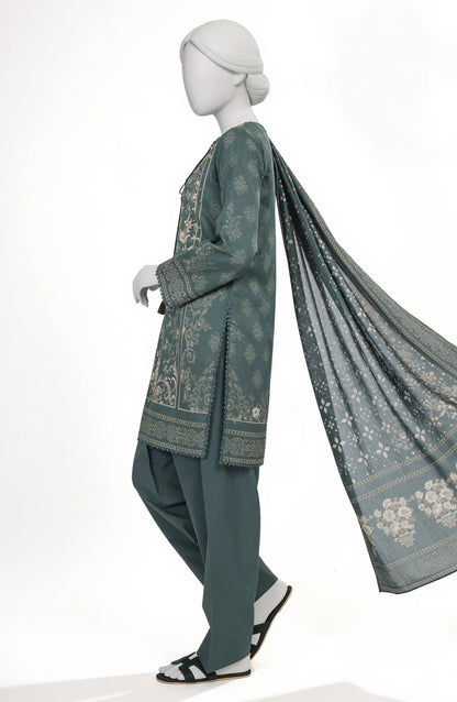 Mtj 3 PIECE PRINTED LAWN SUIT- Teal (UNSTITCHED)