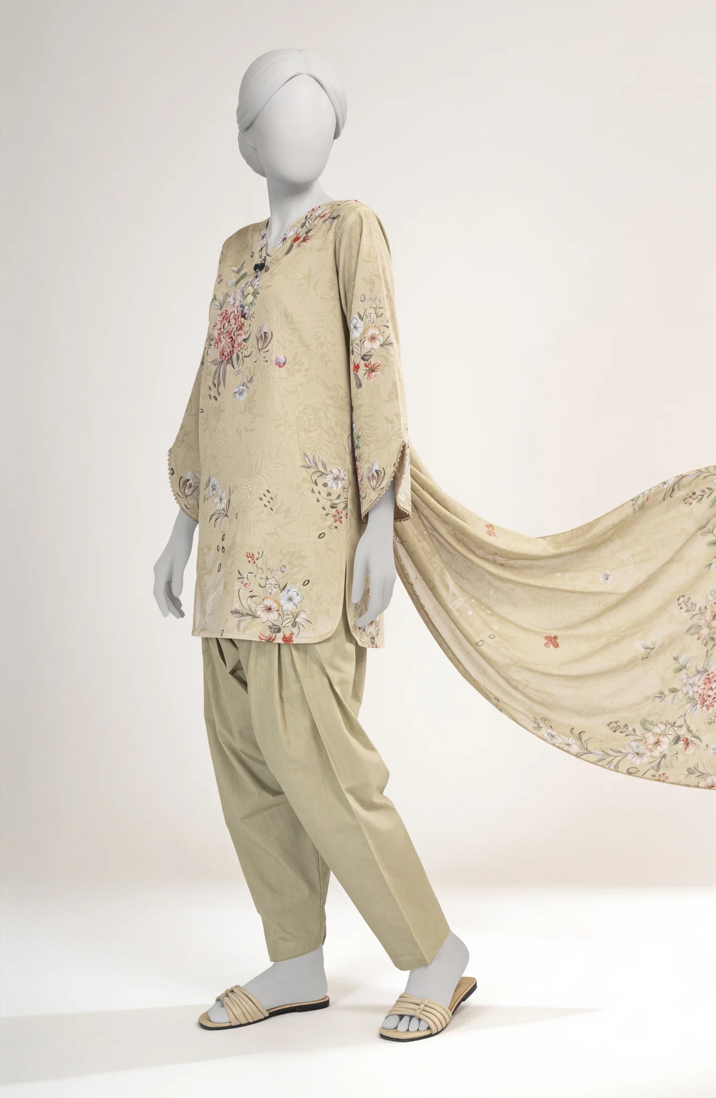 Mtj 3 PIECE PRINTED LAWN SUIT- Mustard (UNSTITCHED)