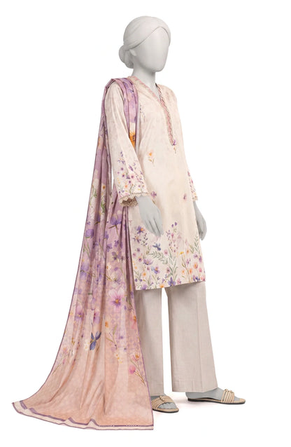 Mtj 3 PIECE PRINTED LAWN SUIT- Light-Pink (UNSTITCHED)