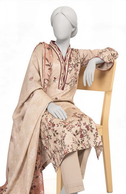 Mtj 3 PIECE PRINTED LAWN SUIT- Peach (UNSTITCHED)