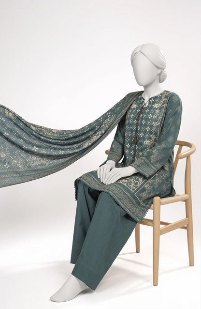 Mtj 3 PIECE PRINTED LAWN SUIT- Teal (UNSTITCHED)