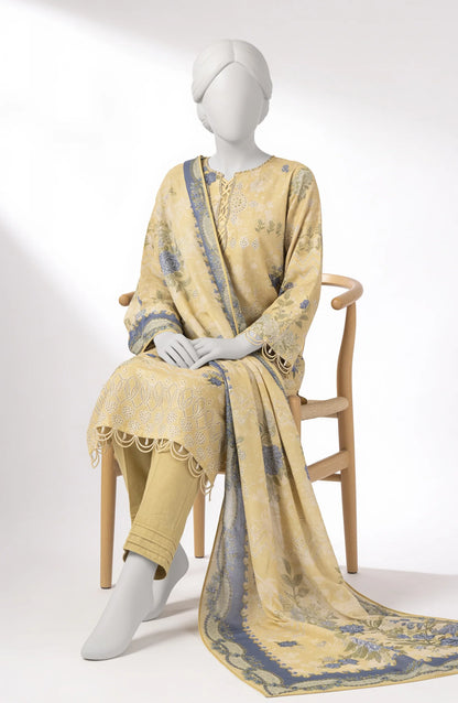 Mtj 3 PIECE PRINTED LAWN SUIT- Yellow (UNSTITCHED)