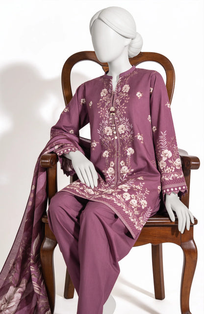 Mtj 3 PIECE PRINTED LAWN SUIT- Magenta (UNSTITCHED)