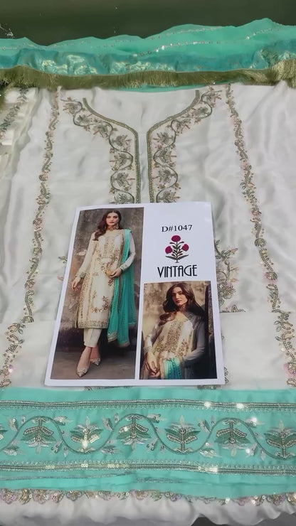 Vintage Silk Luxury Embroidered - White 3-Pc | Replica