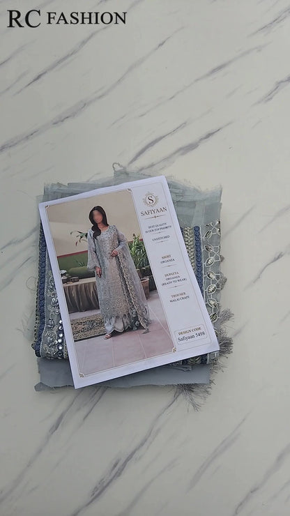 Imrozia Safiyaan Organza 3Pc Formal - Pearl White (Replica)