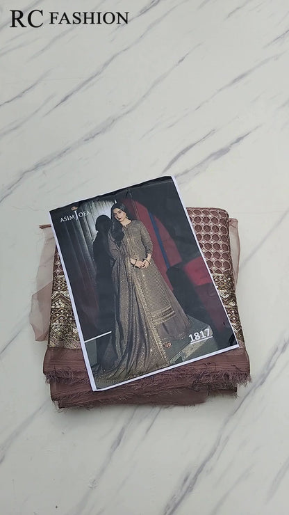 Asim Jofa Embroidered Chiffon - Brown 3pc (Replica)