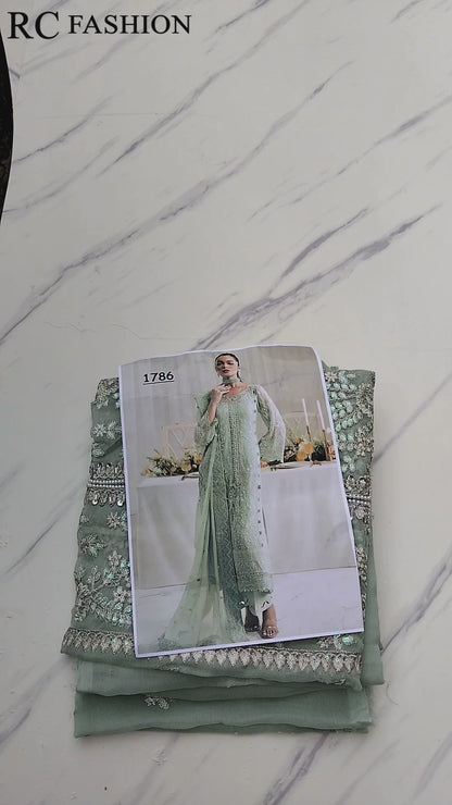 Gulal Luxury Chiffon Embroidered  - Pistachio 3Pc | Replica
