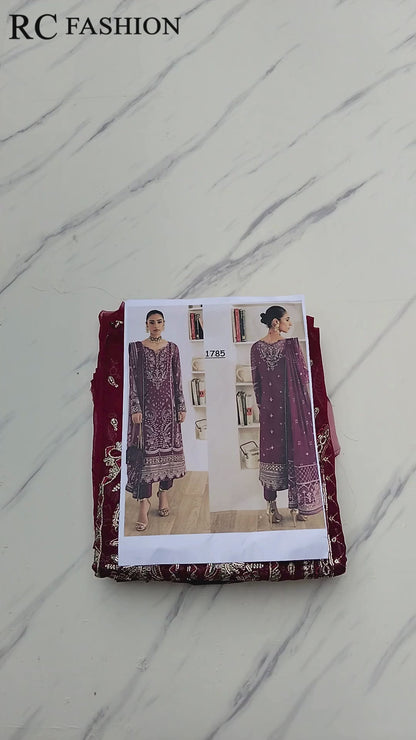 Gulaal Embroidered Chiffon 3pc - Shocking Pink (Replica)