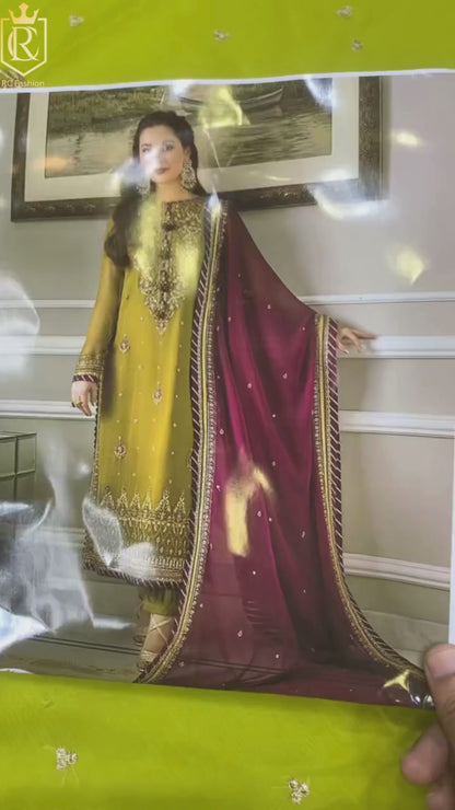 Asim Jofa Formal Chiffon Embroidered - Magenta 3-Pc | Replica