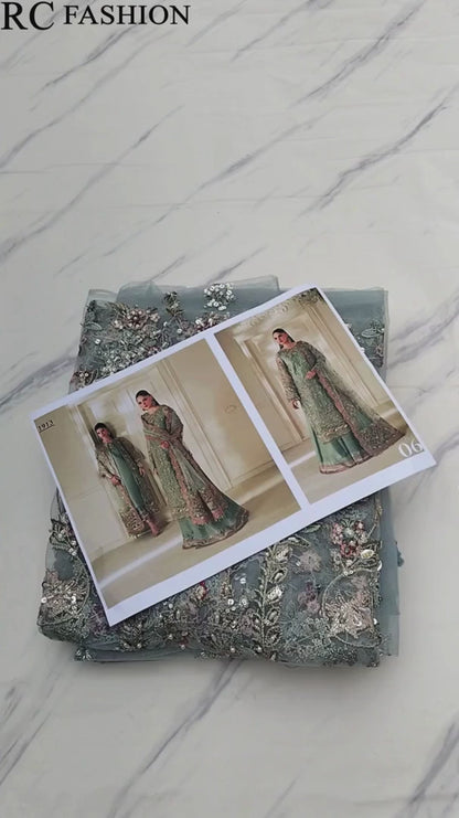 Baroque Net Embroidered - Dusty Sage Green 3-Pc | Replica