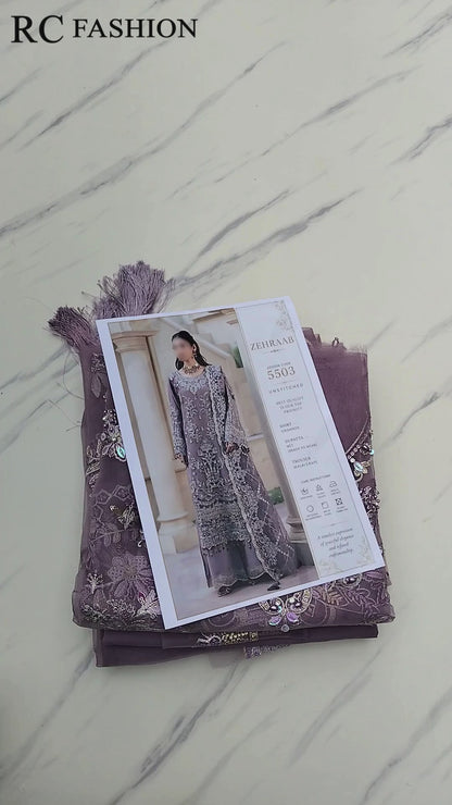 Imrozia Zehraab Organza 3Pc Formal - Mauve (Replica)