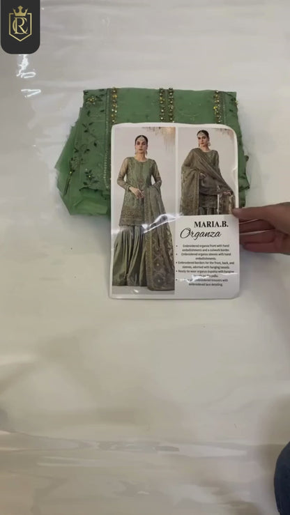 Maria B Organza Embroidered Gharara Pistachio Formal (Replica)