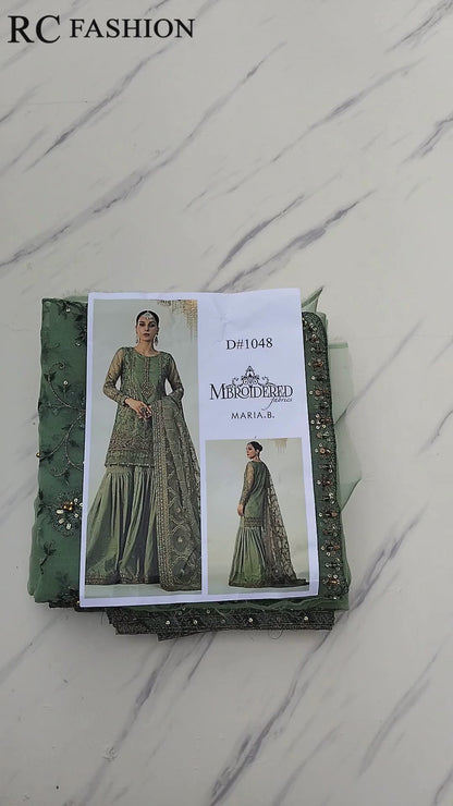 Maria B Organza Embroidered Gharara Pistachio Formal (Replica)