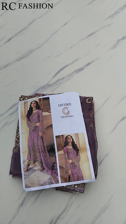 Charizma Chiffon Heavy Embroidered - Dusty Mauve 3-Pc | Replica